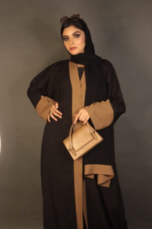 Noir Tan Buttoned Abaya