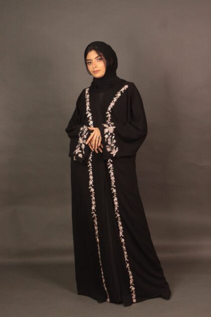 Black & Mauve Pink Zardozi Work Abaya