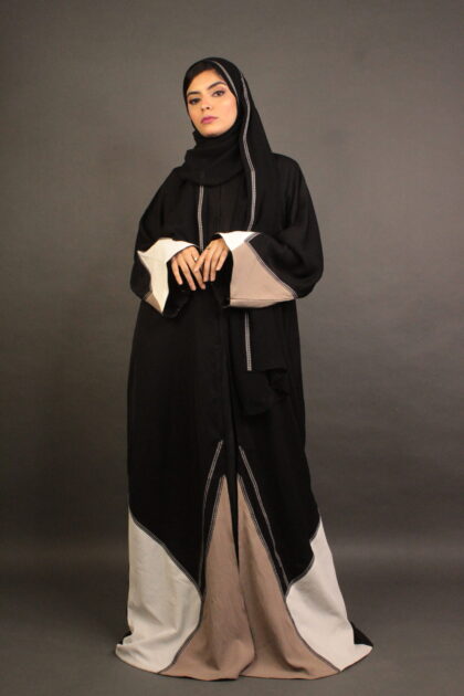 Taupe & White Edge Abaya