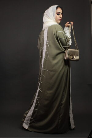 Sage and white pearl embellished abaya