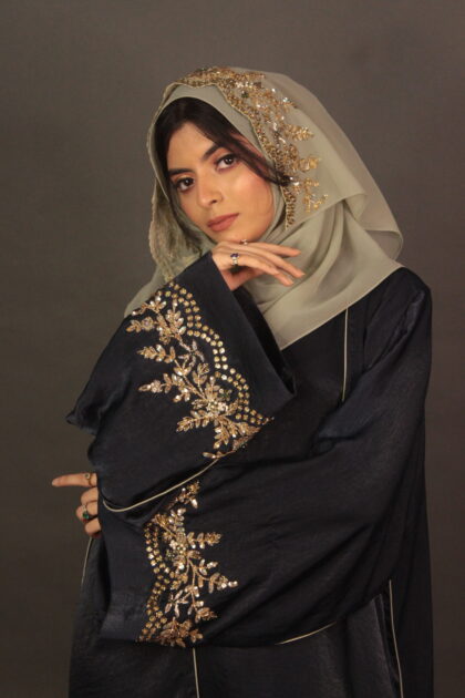 Gold Zardozi Navy Blue Abaya