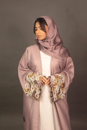 Mauve Pink Cut Work Abaya
