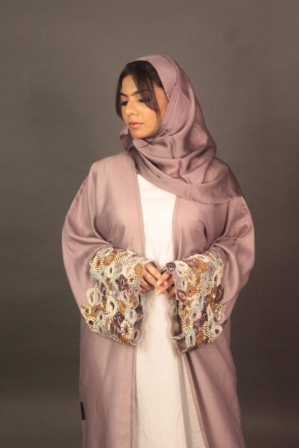 Mauve Pink Cut Work Abaya