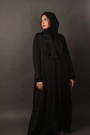 Black Lapel Collar Abaya