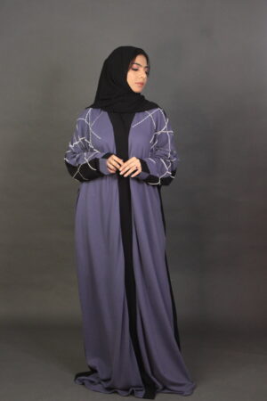 Black & Lavender Criss Cross Design Abaya