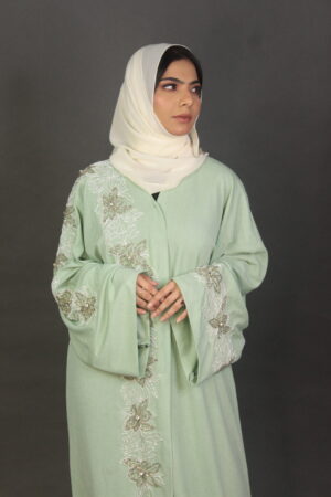 Mint Green Floral Design Abaya