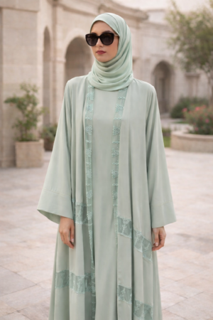 Green Open Lace Abaya